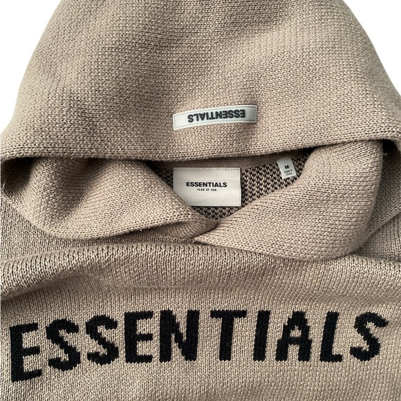 Taupe Essentials Fear of God Knit Pullover Hoodie - Picture 5 of 5